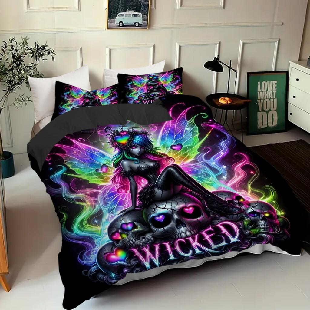 Fantasy Butterfly Elves Skull 3D Printed Quilt Cover Elegant Cool Style Duvet Cover Set Soft Comfortable Bedding Set Pillowcases