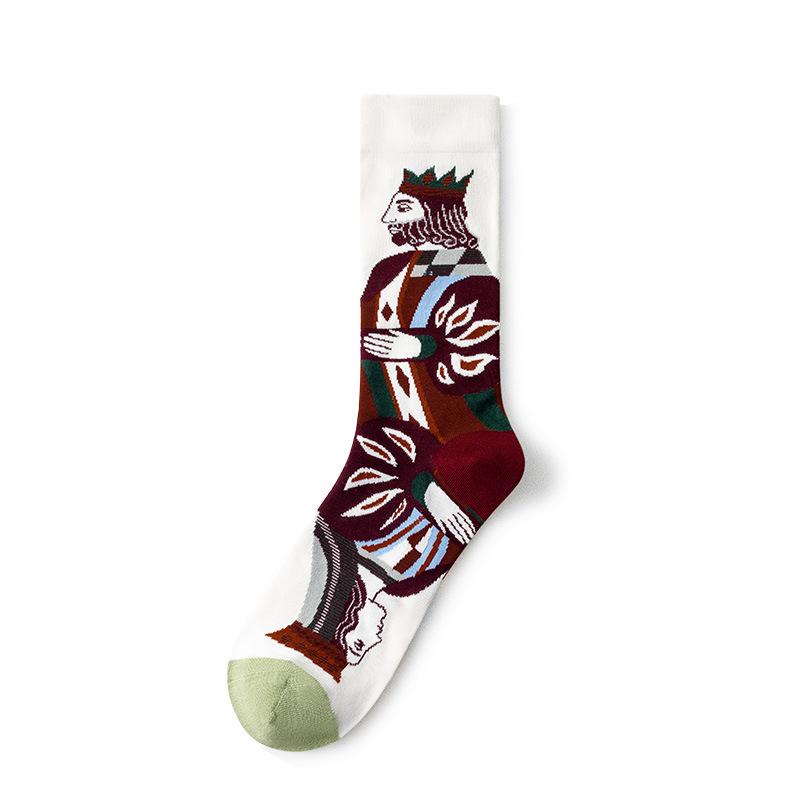 French Retro Abstract Oil Painting Mid-Calf Socks - Trendy Autumn/Winter High-Top Creative Combed Cotton for Women