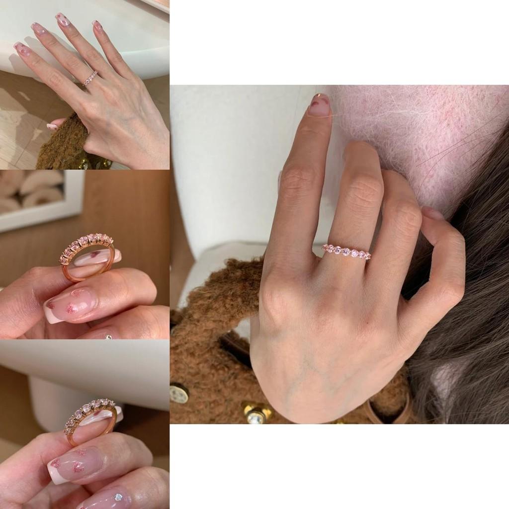 Stylish Sakura Pink Half Circle Zirconia Ring For Women Adjustable Copper Geometry