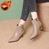 Pointed Toe Leather Warm Autumn Winter Female Short Shoes Elegant with Medium Heels Booties 2025 Hot Women's Ankle Boots