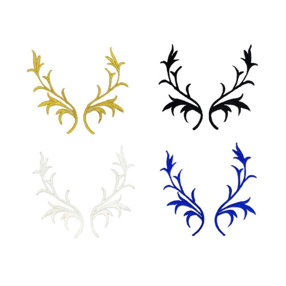 4 Pairs Deer Antler Embroidery Patch Decorative Applique Sew on Patch For Clothing Dresses