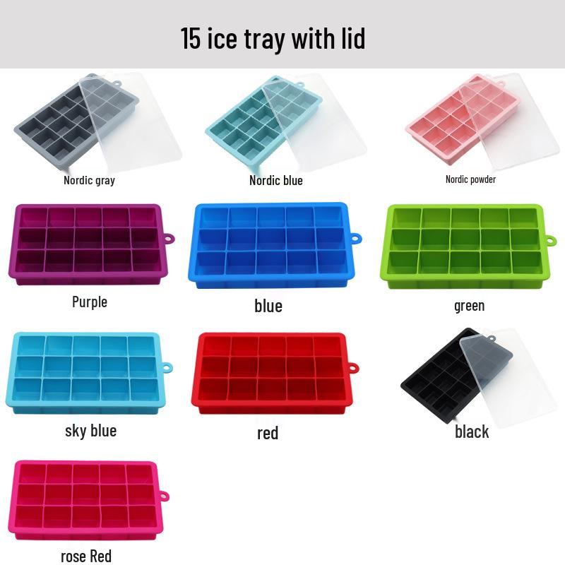 Silicone Ice Cube Tray with Lid - 15 & 24-Grid Mold for Drinks