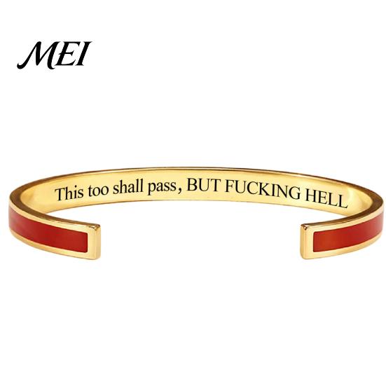 Inspirational Bracelet This Too Shall Pass Mantra Cuff Bracelet, Adjustable Engraved Motivational Gift for Encouragement Bangle Hidden Information