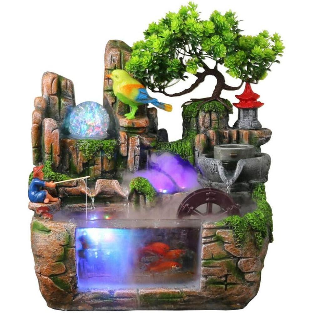 

Фонтан с камнем, настольный, для помещений, небольшой фонтан-водопад из смолы со светодиодной лампой для украшения офиса в гостиной United States