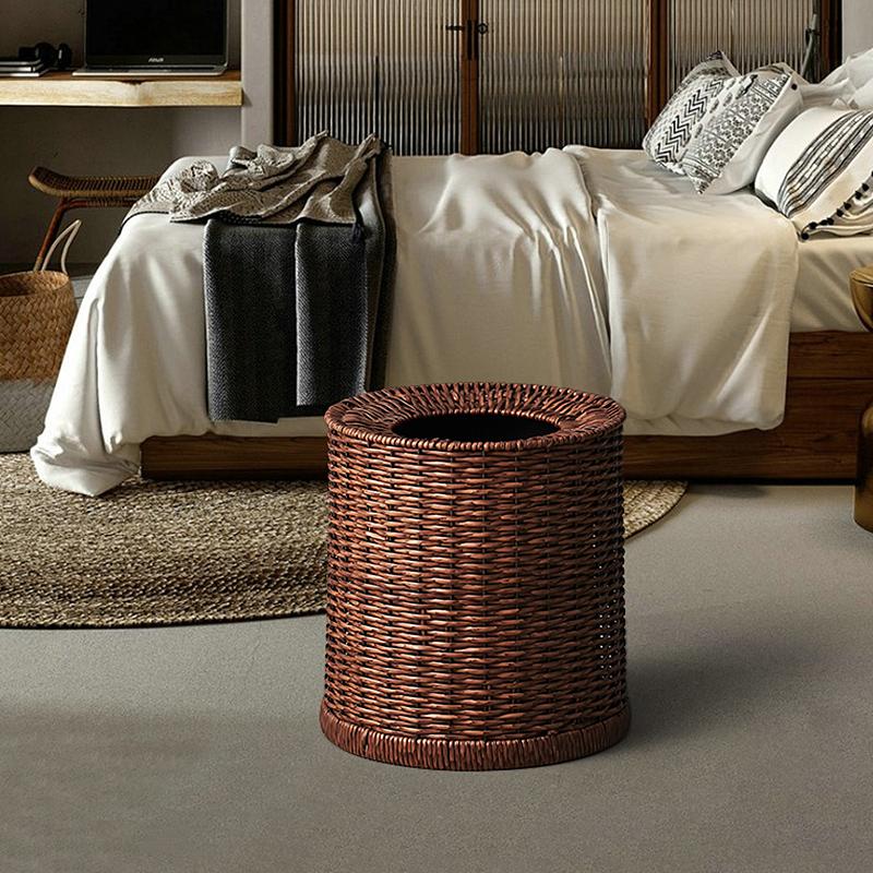 Retro Imitation Rattan Weaving Wastebasket Double Layer Large Capacity Recycle Bin Premium Feel Kitchen Living Room Trash Can