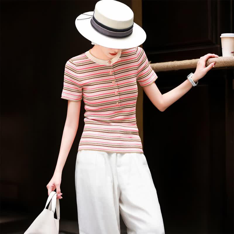 Lansheer Women s Striped Knit T-Shirt L