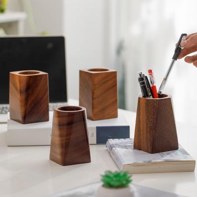 Portapenne in Legno di Noce Tubo Singolo Stile Cerimonia del Tè Organizer Fatto a Mano Deposito da Scrivania per Pennelli