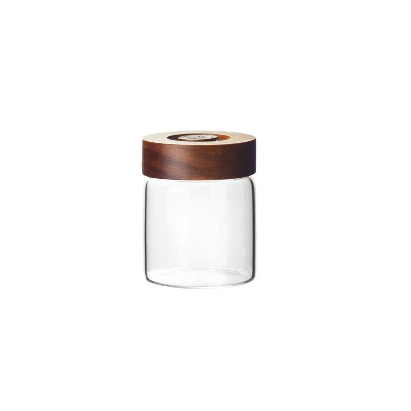 Coffee Bean Sealed Glass Jar with One-Way Valve, Wooden Lid - for Coffee, Tea, and Dried Goods Storage