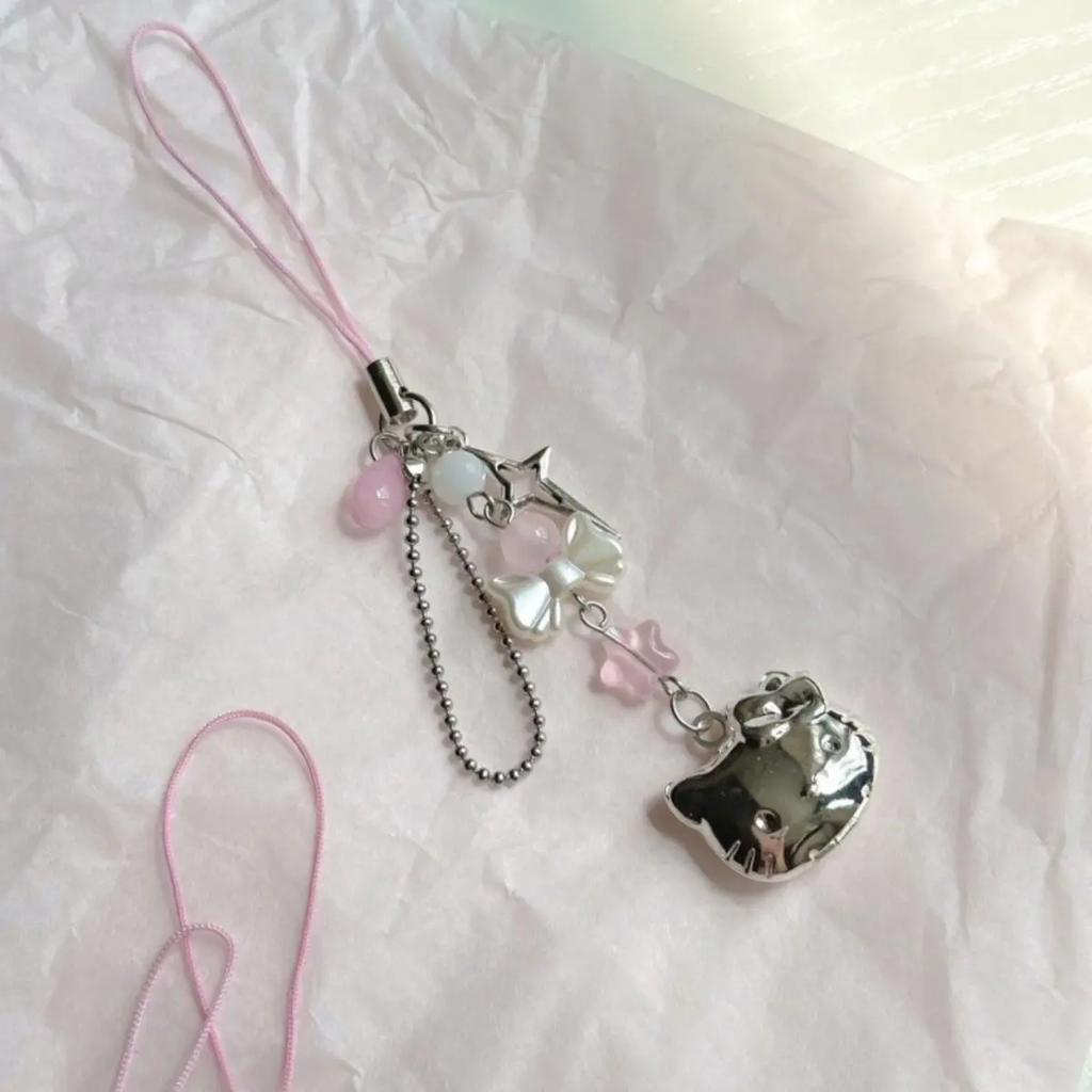 Pink Y2K Phone Charms Pendant Kawaii Key Chain For Bag iPhone Samsung Cute Accessories Women Girl Strap Lanyard Beaded Ins Korea
