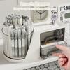 SAYEEC Rotating Desk Organizer with 2 Drawer 6 Slots Multi-Functional Pencil Pen Holder Desktop Makeup Organizer Stationery Accessories Storage Box