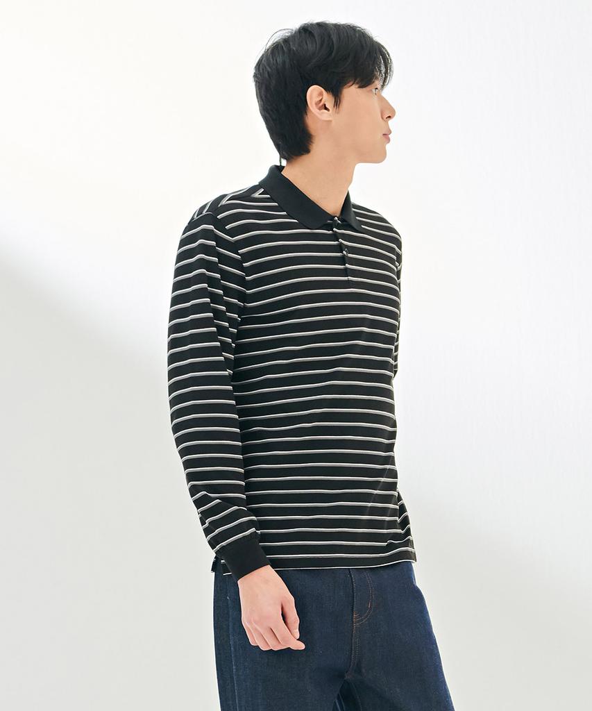 CHASECULT Men'S Pique Striped Collared Long Sleeve T-Shirt-Dark5121B03