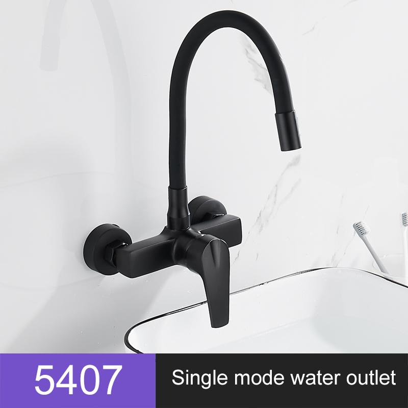 ELLEN Wall Mount Kitchen Sink Faucet Hot Cold Sink Water Mixer Tap 2 Holes Black Faucets 360 Degree Swivel ELK5400