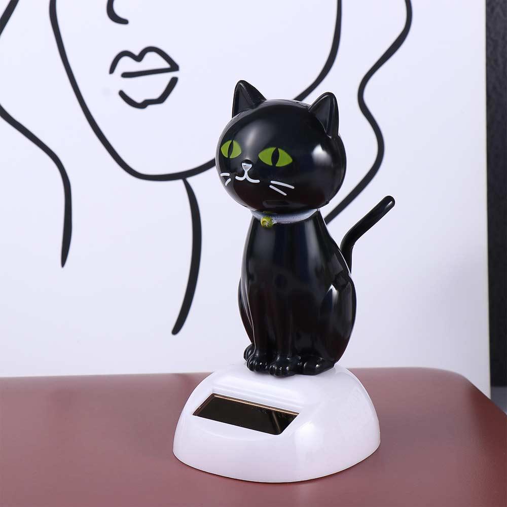 Black Ornament Dashboard Dancing Cat Figure Bobble Head Doll Solar Toy Doll Shaking Head Cat