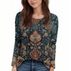 Fashion Women's Long Sleeve Round Neck CasualPleated Floral Print Loose Top