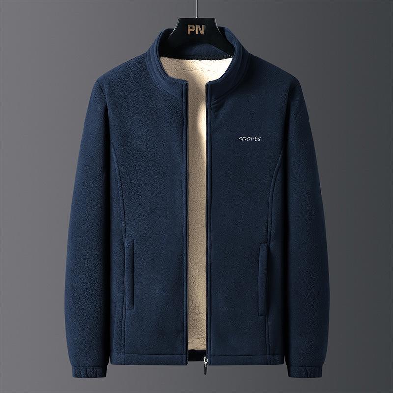 

Men s Classic Fleece Lambswool Jacket - Korean Style, Thick, Black Outerwear for Spring, Autumn, Winter 4XL синій