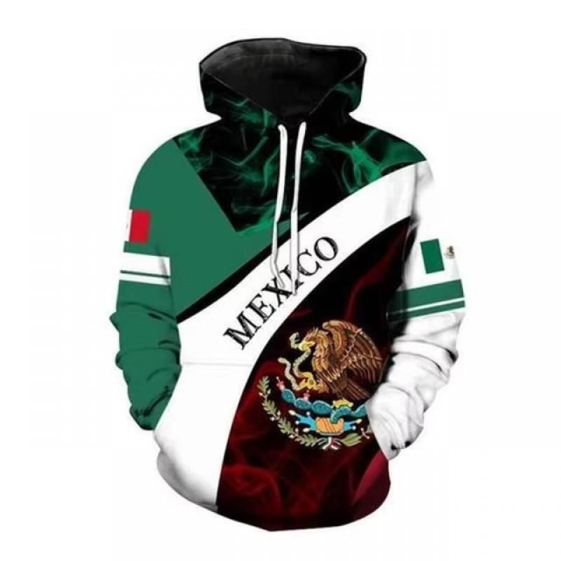 Unisex Hooded Sweatshirt With 3D Digital Print Mexican Flag Emblem Fleece-Lined Winter