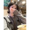 Kumikumi Sweet Style Three-Dimensional Bows Knitting Cardigan Women's Clothes Autumn Youthful-Looking Loose Gray Coat Tops