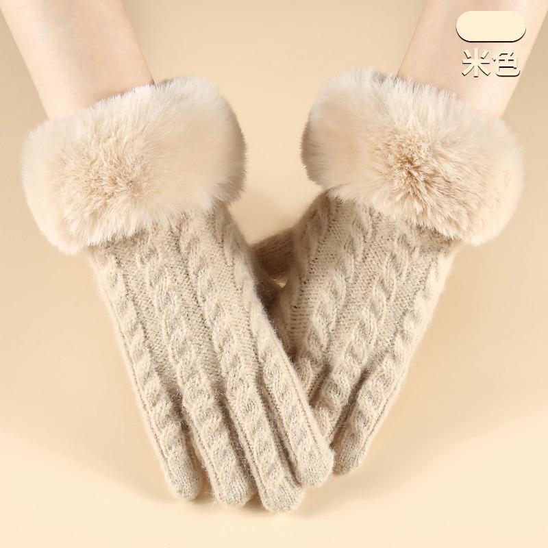 Winter women's knitted gloves simple fashion office warm gloves windproof cycling outdoor gloves