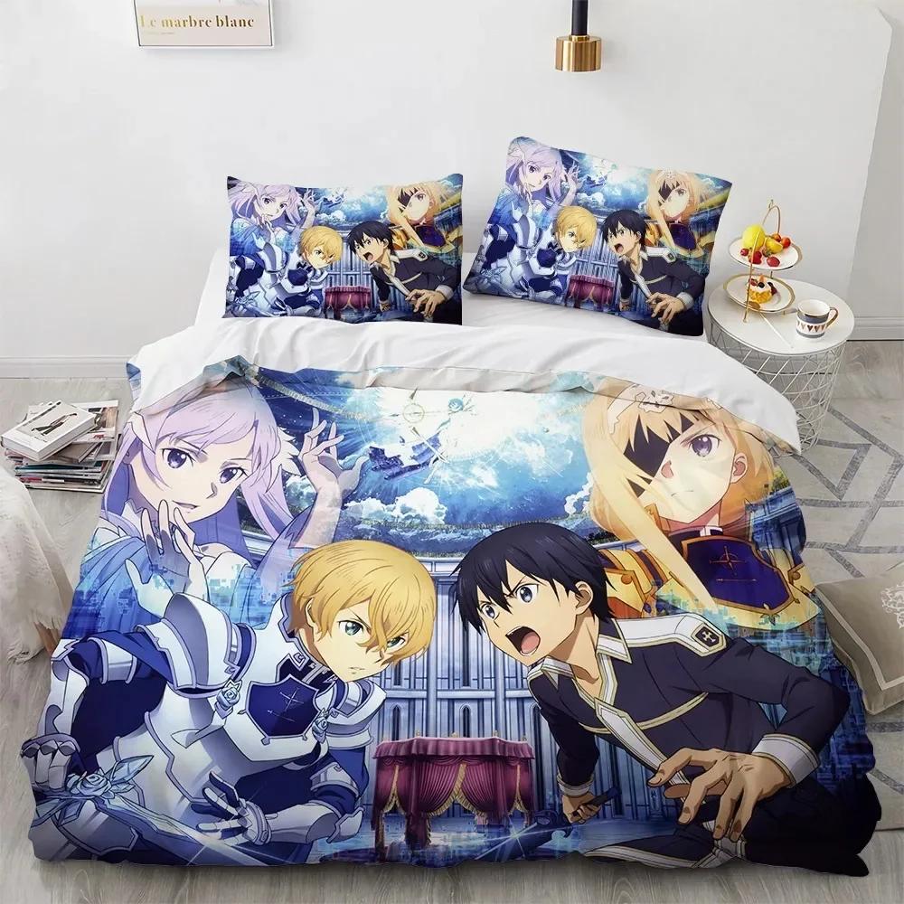 Sword Art Online Bedding Set Printed Bed Set With Pillowcase Duvet Cover Soft Single Double Queen Super King Size Adults Kids