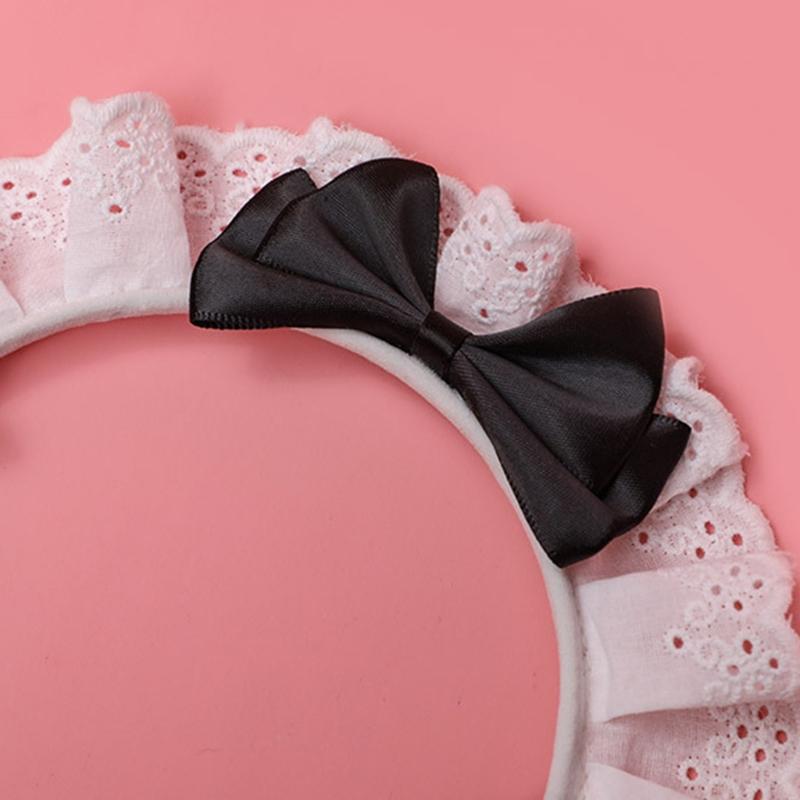 Lovely Sweet Hairband Anime Maid Cosplay Headband Lolita Ruffled Lace Headwear Handmade Satin Bowknot Hair Accessory