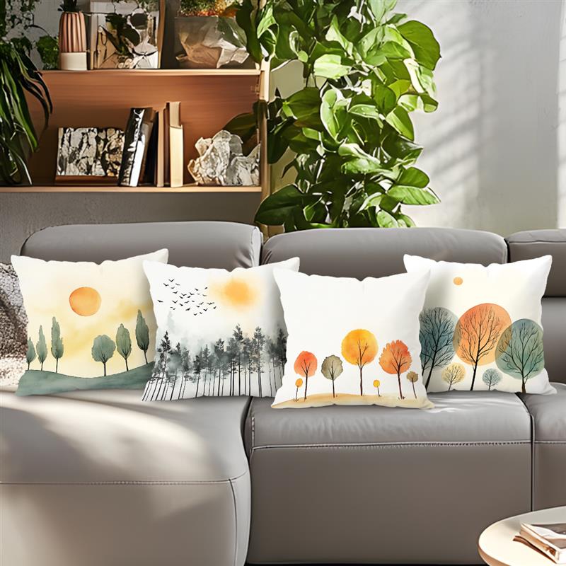 Modern Watercolor Tree Cushions Pillowcase Printed Polyester 45X45Cm Throw Pillow Cover Decorative Sofa Cushion Pillowslip