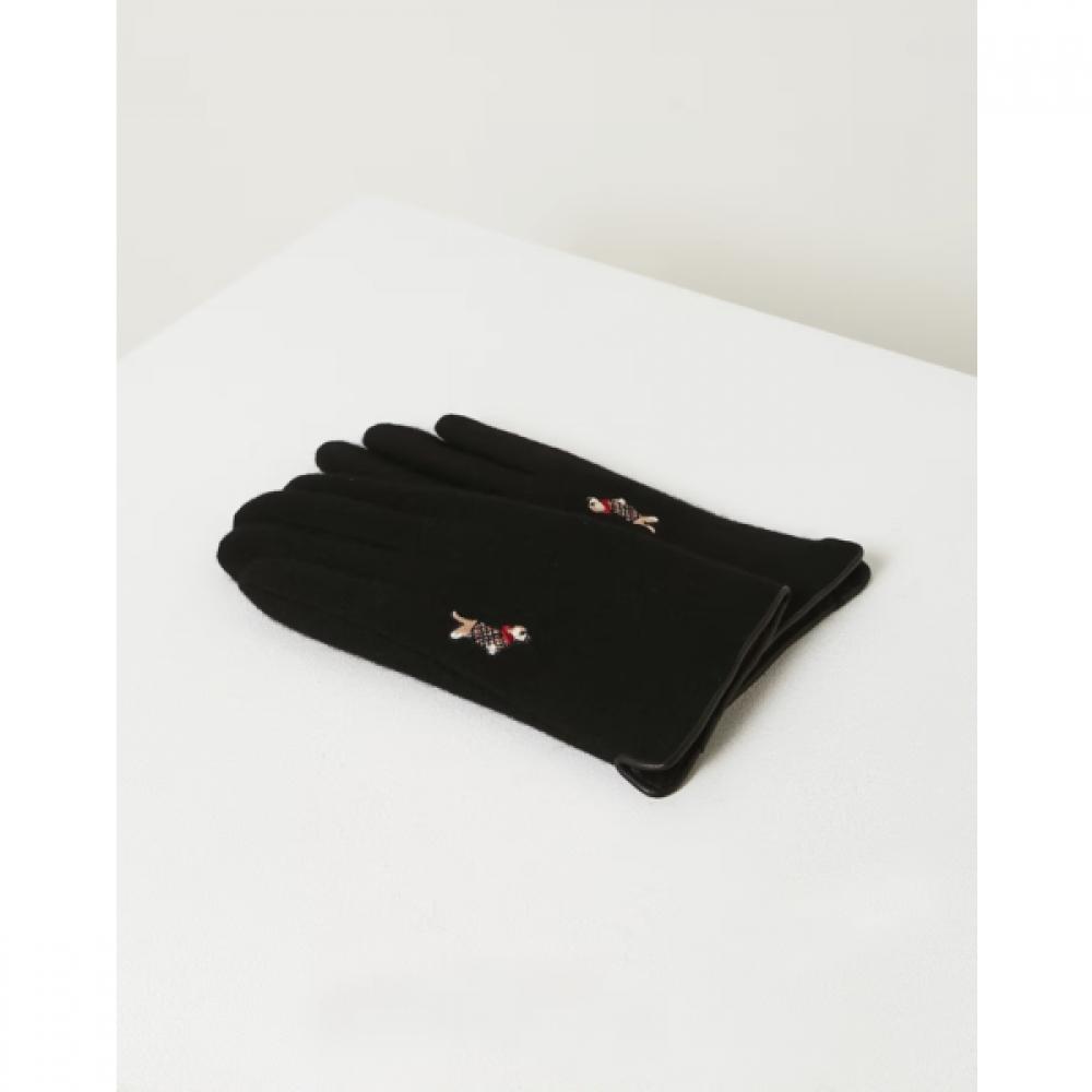 Daks Black Wool Dachshund Embroidery Smartphone Touch Gloves Dcgv5f203bk