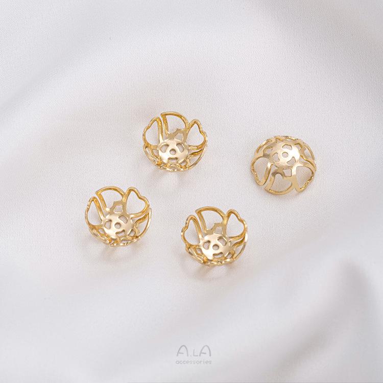 

Филигранный колпачок-цветок из золота 14 карат, в виде четырехлистного клевера, сердца, листа и цветка сливы, держатель для бусин для изготовления украшений своими руками