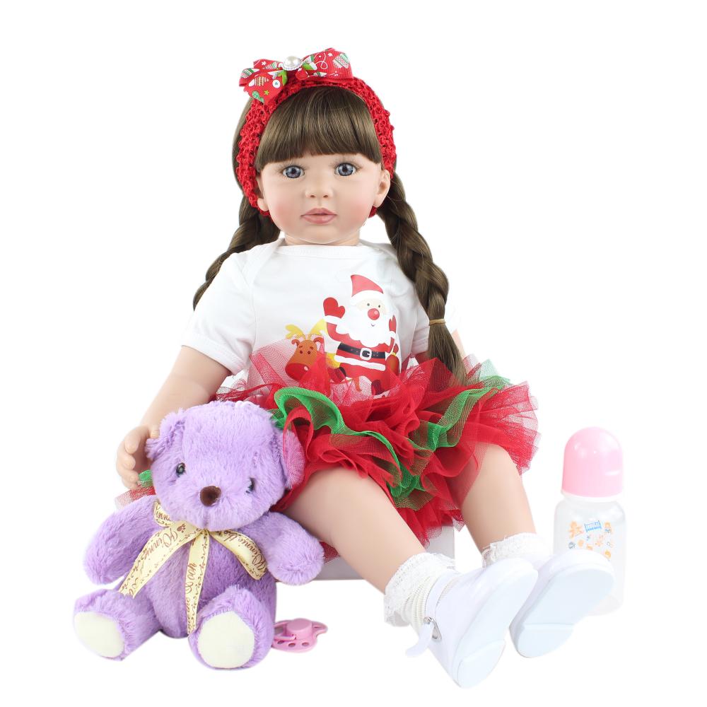 

BZDOLL 60cm Soft Vinyl Reborn Toddler Baby Doll Toys for Girl 24 Inch Black Long Hair Princess Bebe Kids Birthday Gift Play House cloth body doll