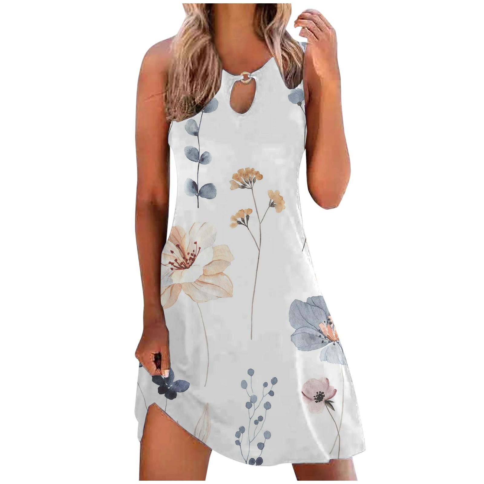 

Женское весеннее и летнее сексуальное платье с вырезом и талией без рукавов с принтом M белый