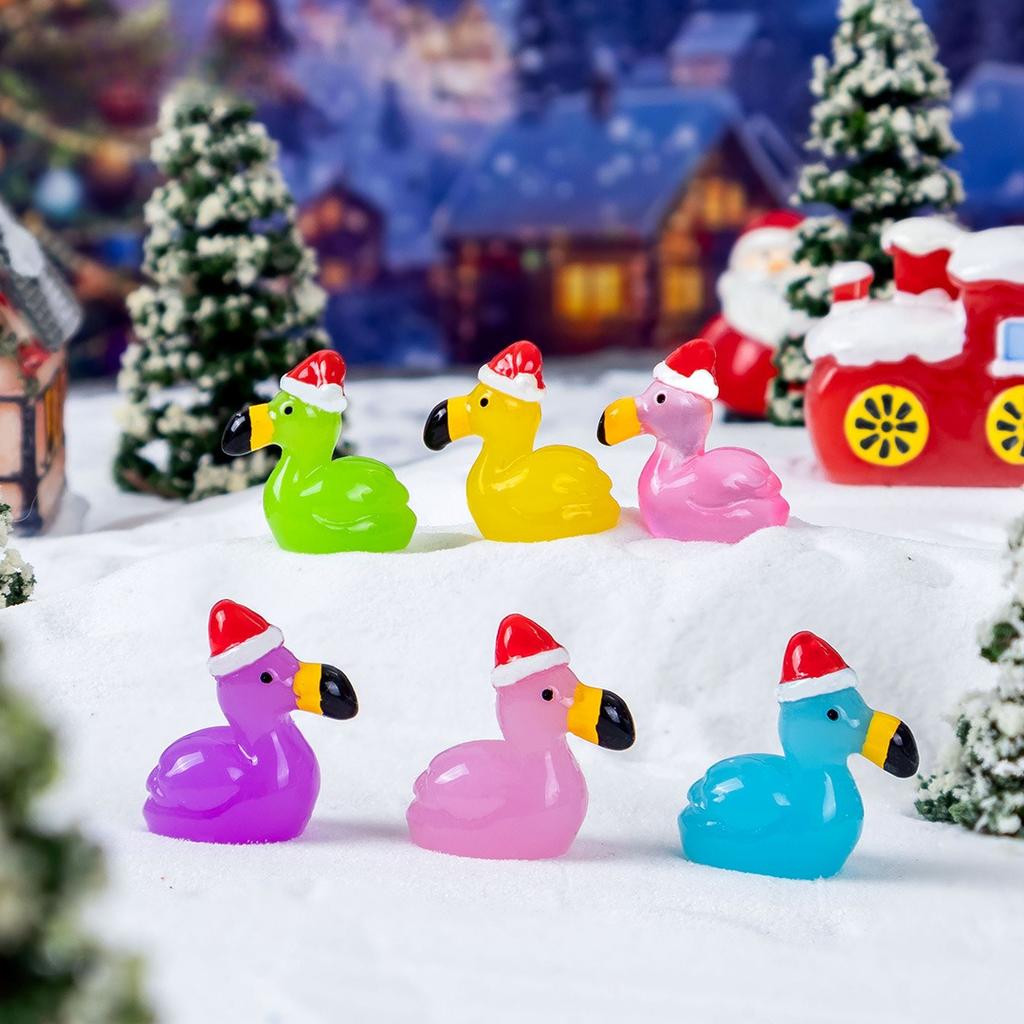 50Pcs Luminous Flamingo Ornaments Micro Landscape Christmas Diy Resin Garden Decoration Outdoor Lawn Yard Garden Accessories