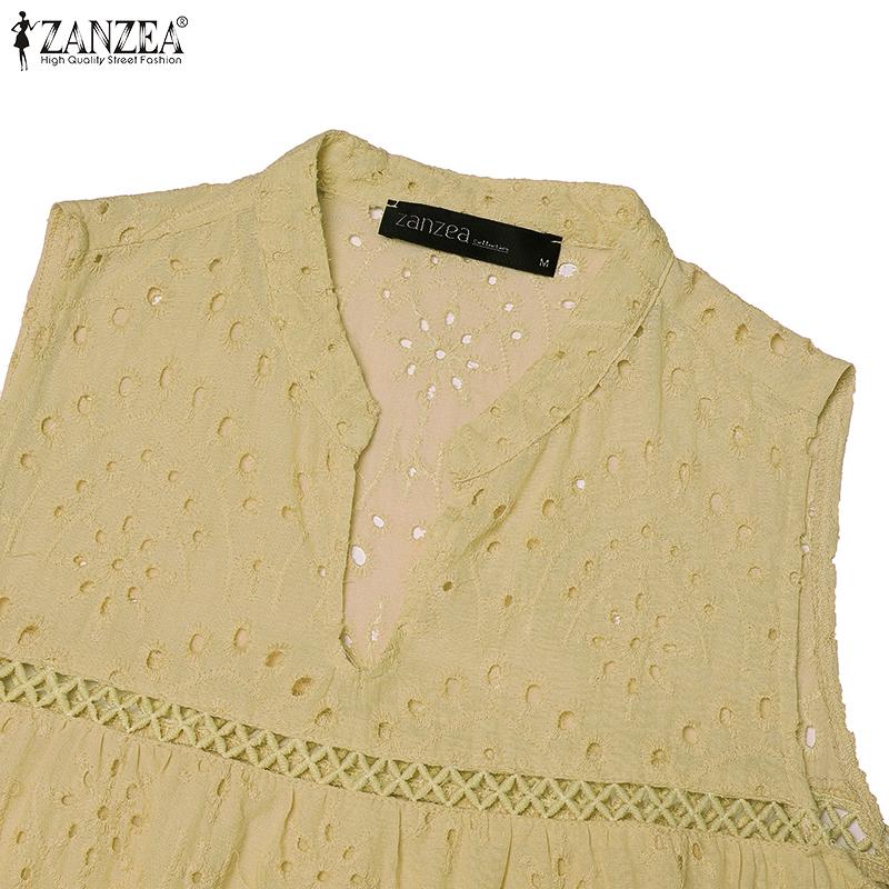 ZANZEA Damen Sommer Ärmellos Hohlstickerei Spitze Häkeln Kurzes Kleid