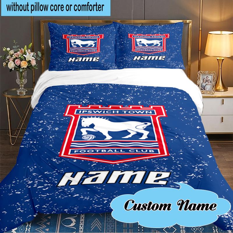 Custom Name Ipswich Football Crest Bedding Set 3pcs, Bedding Set Including 1pc Duvet Cover And 2pcs Pillowcases for Bedroom, Dormitory Gift