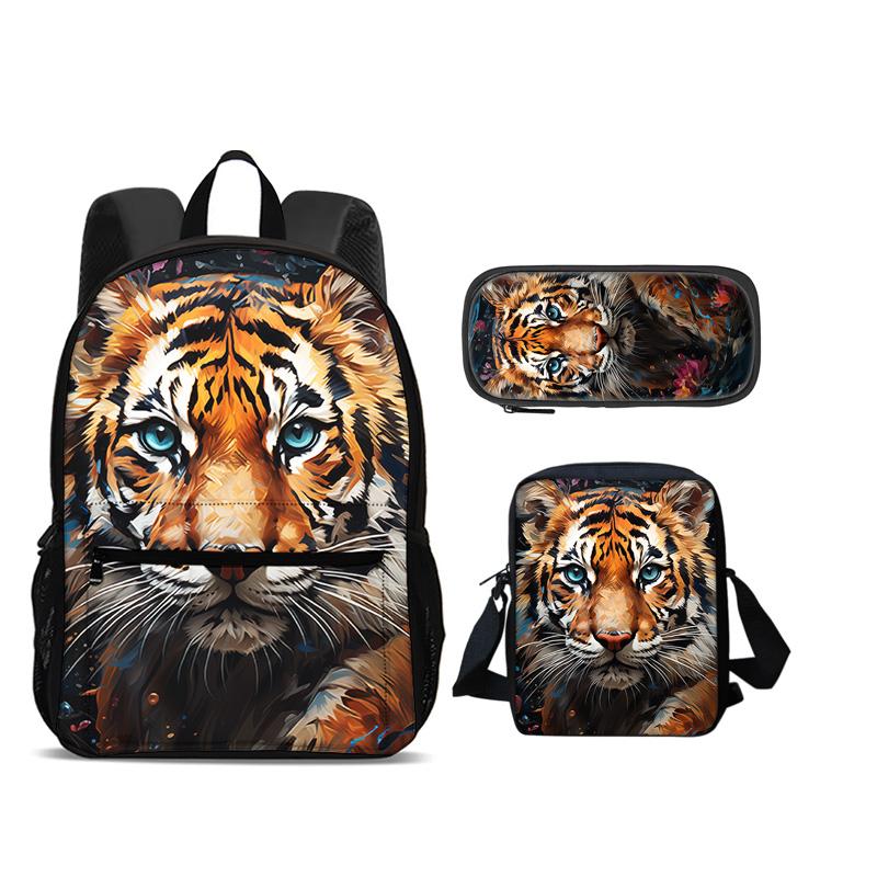 Nuovo Set da 3 Pezzi Zaino Tigre Astuccio Borsa a Spalla Stampa Animale Grande Capacità per Viaggi all'Aperto Ragazzi e Ragazze Regali di Compleanno Scolastici