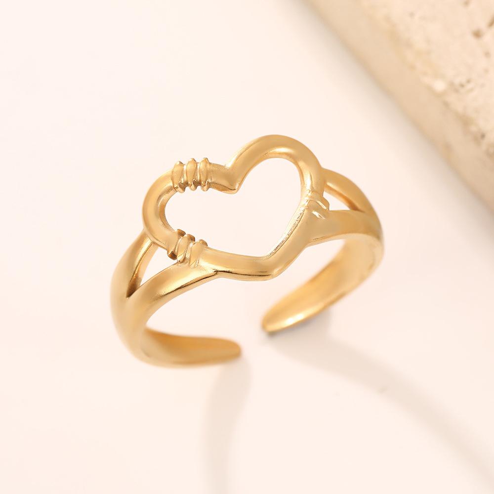 Stainless Steel Gold Color Rings Women Trendy Heart Moon Star Snake Open Rings Geometric Zircon Birthday Gift Wholesale
