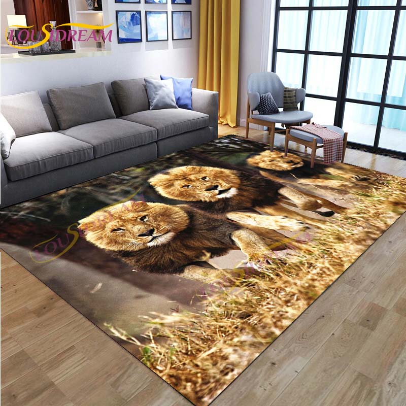3D Lion Tiger Rug Beautiful Lion Face Rug Modern Carpets for Living Room Area Rug Non Slip Floor Rug Wild Cat Glare Rug Play Mat