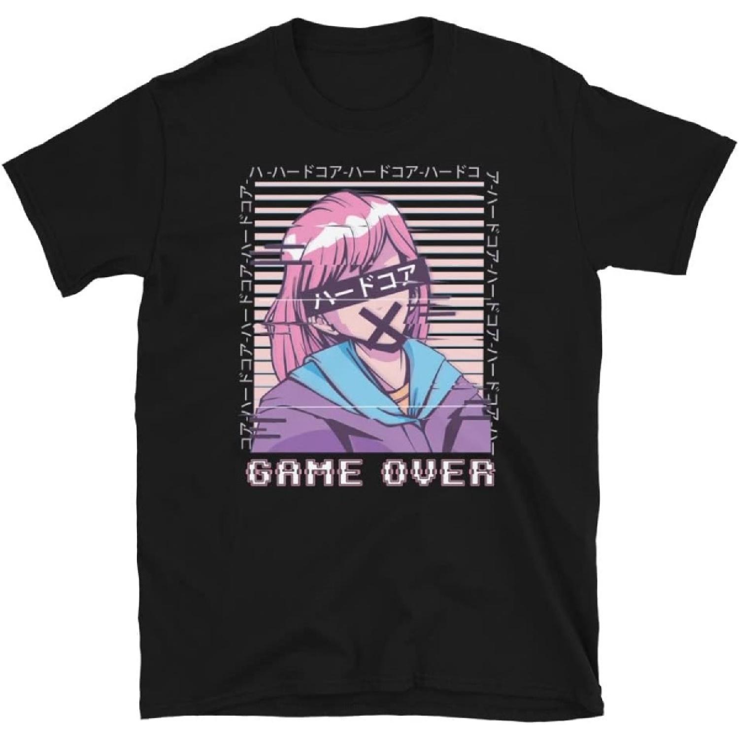 Vaporwave Game Over Aesthetic Anime Indie Girl T Shirt, Black, Small XXXXXL разноцветный