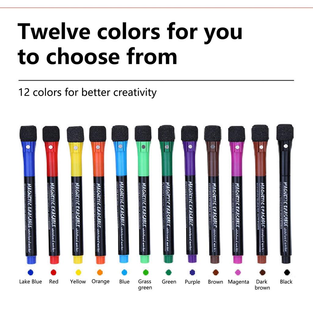 12 Color Magnetic Dry Erase Markers Whiteboard Markers with Eraser Magnetic Whiteboard Markers for School Children Teacher Gift