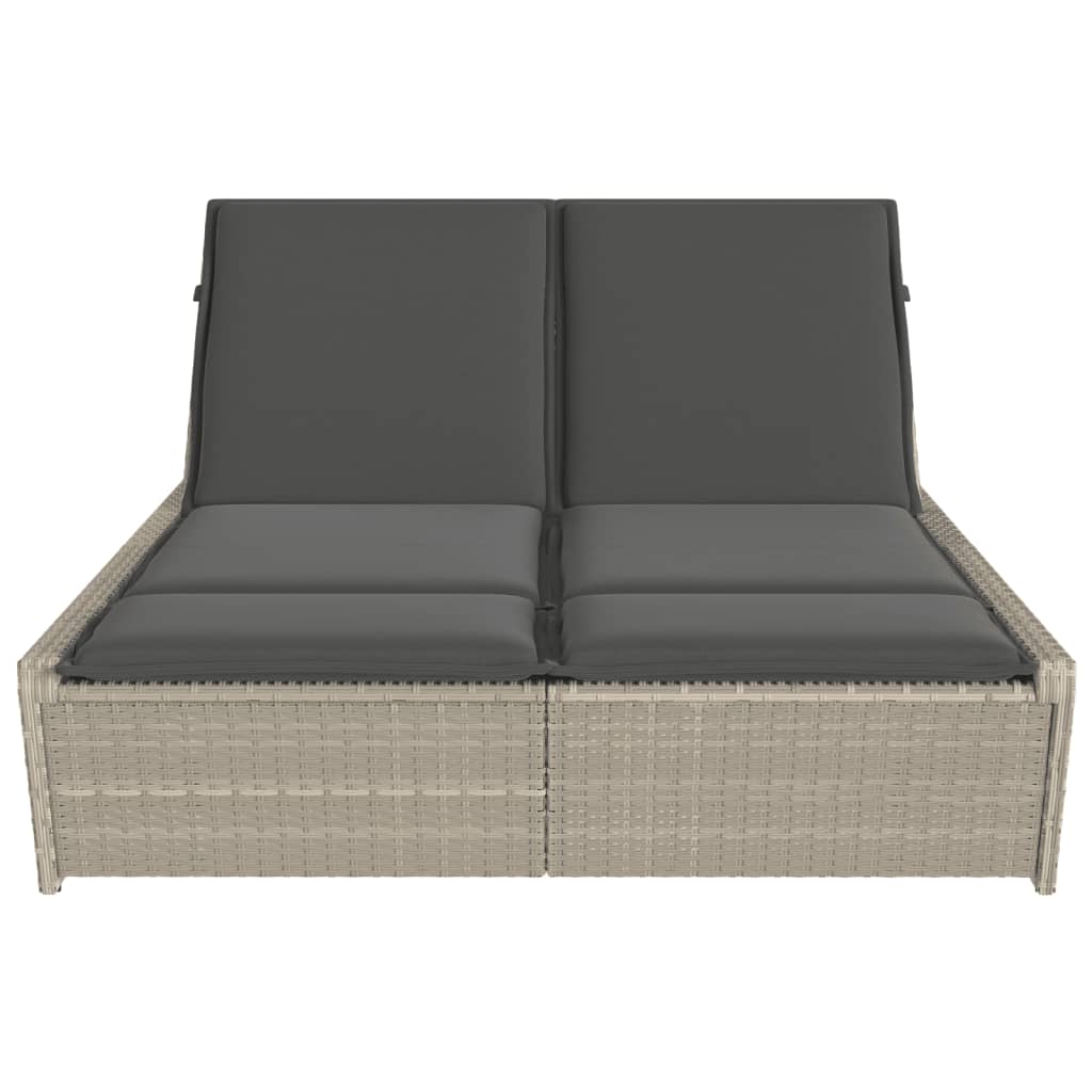Vidaxl Doppelliege mit Kissen, Hellgrau, Polyrattan