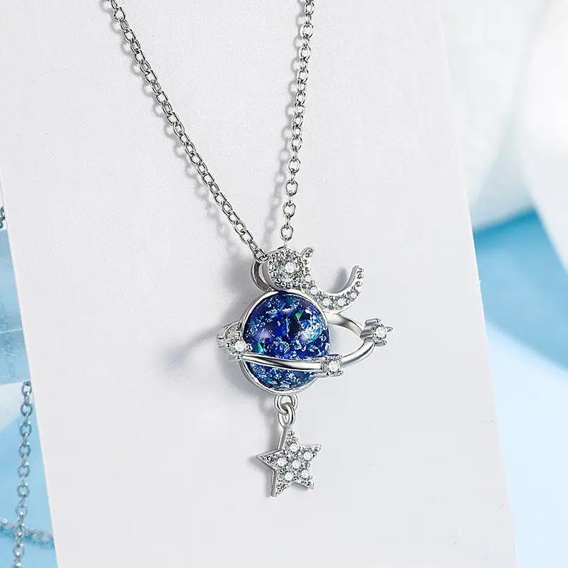 S925 Sterling Silver Starry Sky Pendant Necklace - Women's Simple, High-End Fashion
