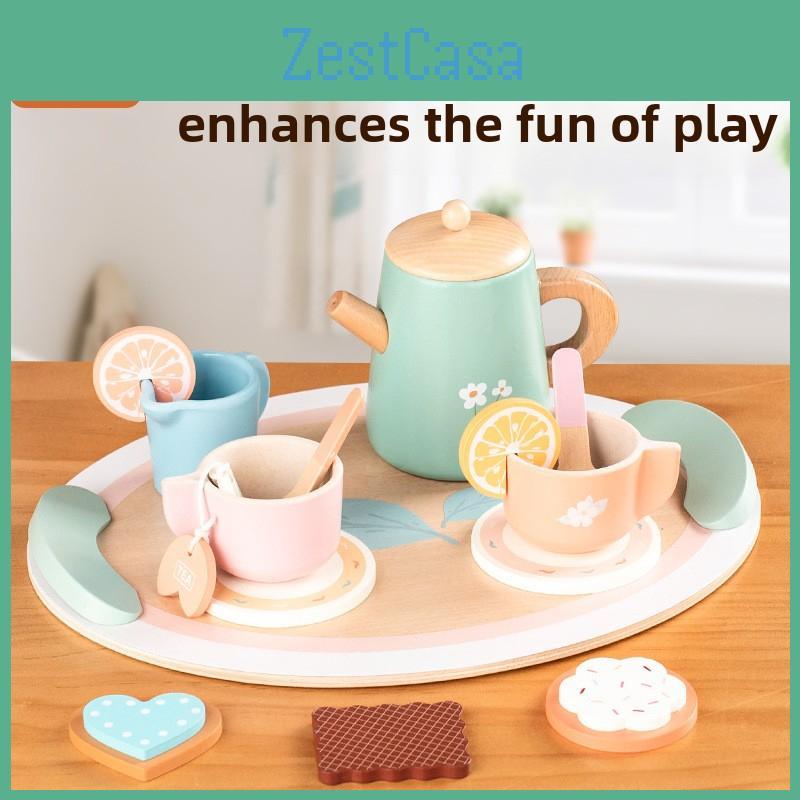 Afternoon Tea Wooden Cookies Cups Tableware Set Children Toys For Role Playing