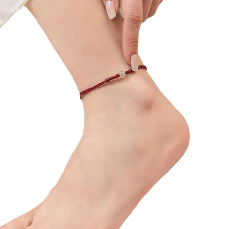 Hetian Jade Good Luck Beads Red Rope Bracelet Female Weaving Natal Year Gift To Girlfriend Couple Bracelet Anklet