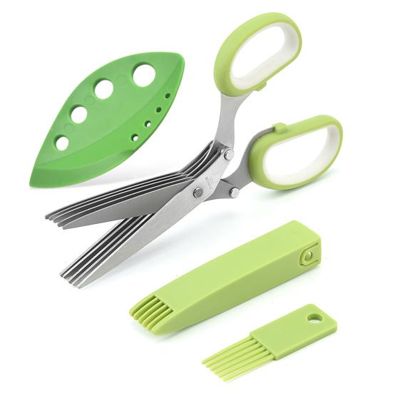 5 Stainless Steel Blades Herb Scissors Green Onion Scissors with Cleaning белый/зелёный