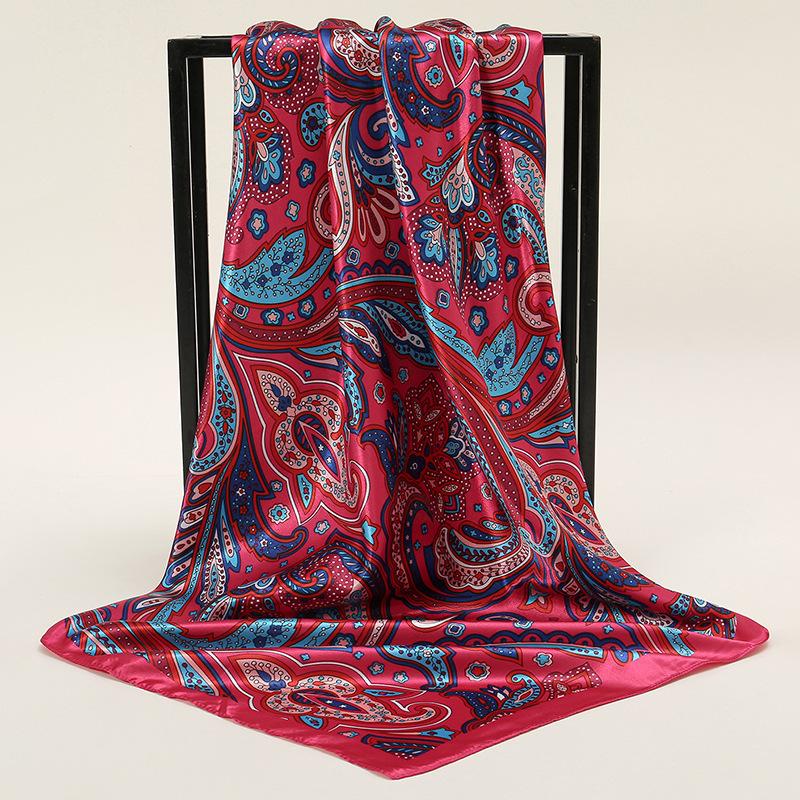 90*90Cm Women Square Silk Scarf Luxury Large Shawl Neckerchief Print Headband Female Foulard Bandana Wraps Hijab Scarves