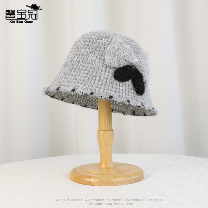 Autumn and winter warm bucket hat small face fashion ear protector basin hat versatile knitted wool hat women