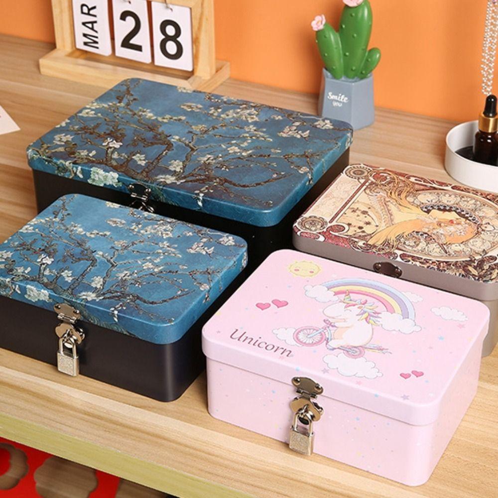 Large Capacity Locking Storage Trunk High Quality Jewelry Storage Metal Box Tinplate Box  Gift