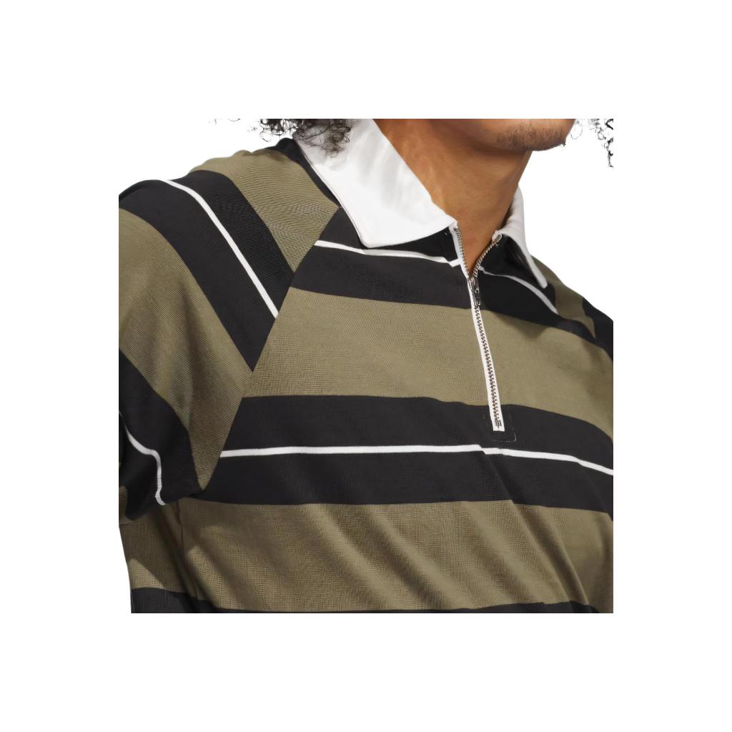 Adidas Originals SS25 Brand Logo Stripe Design Comfortable Soft Long Sleeve Polo Shirt Unisex Polo Shirts Olive-Green Black Bright-White JD2841