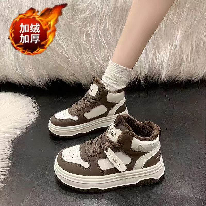 22 new high-top shoes winter velvet warm cotton shoes platform non-slip board shoes campus style casual sports shoes