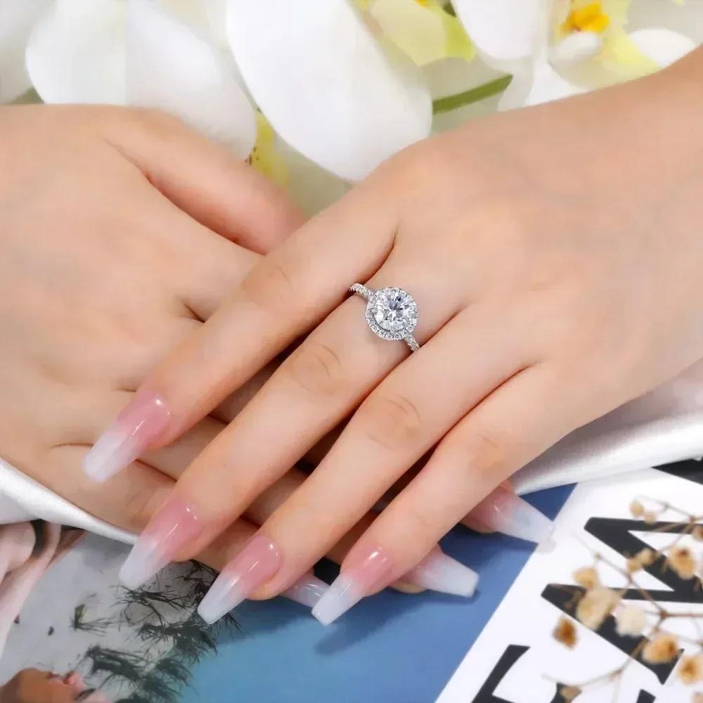 M-JAJA Solitaire 1ct Halo Moissanite Engagement Ring for Women S925 Silver Diamond Wedding Band Bridal Luxury Jewelry