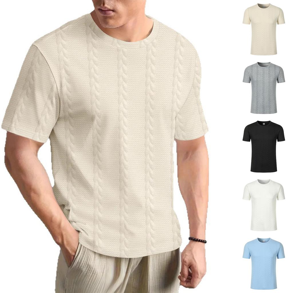 Herren Sommer Einfarbig Gedreht Sommer Lässig Rundhals Pullover Kurzarm T-Shirt Tops