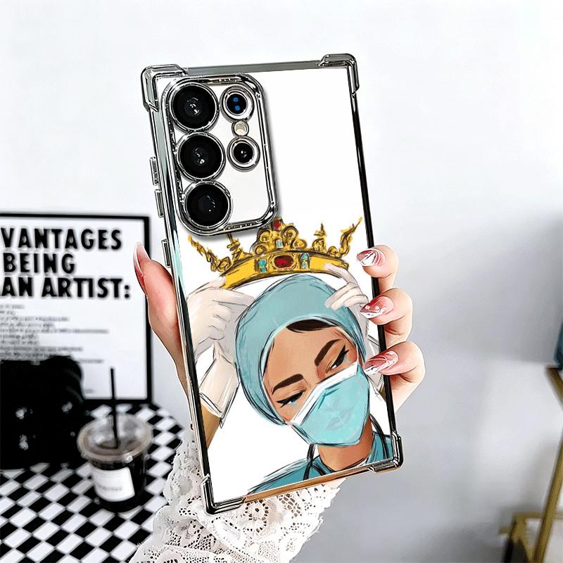 Doctor Nurse Cartoon Plating Phone Case For Samsung Galaxy S24 S25 FE S26 Edge S23 Ultra S22 S21 Plus S20 Anti-Fall Airabag Cove